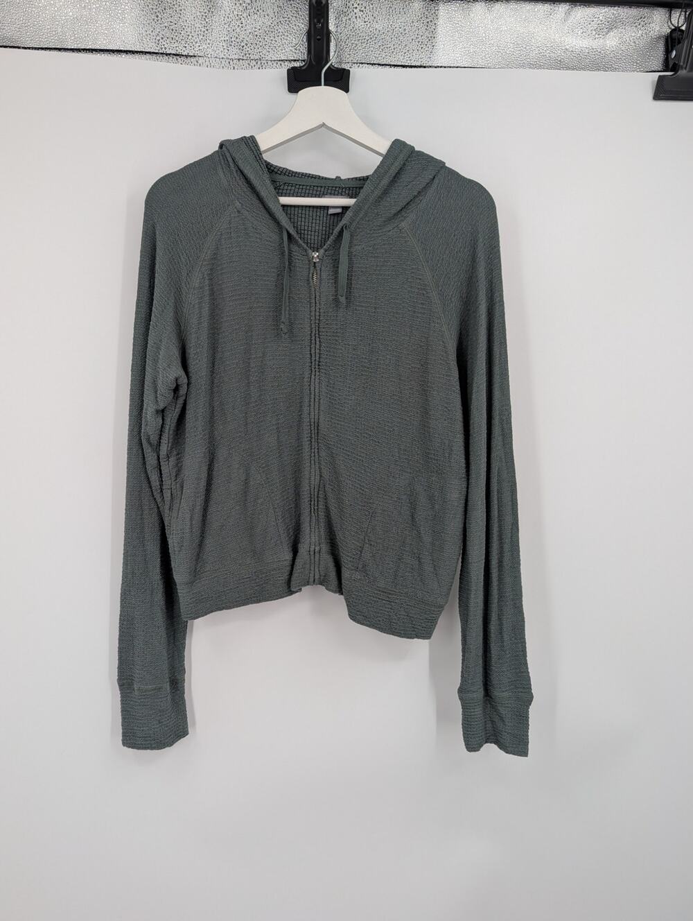 Aerie Green Full Zip Hooded Light Weight Jacket Waffle Size Medium Comfy Lounge